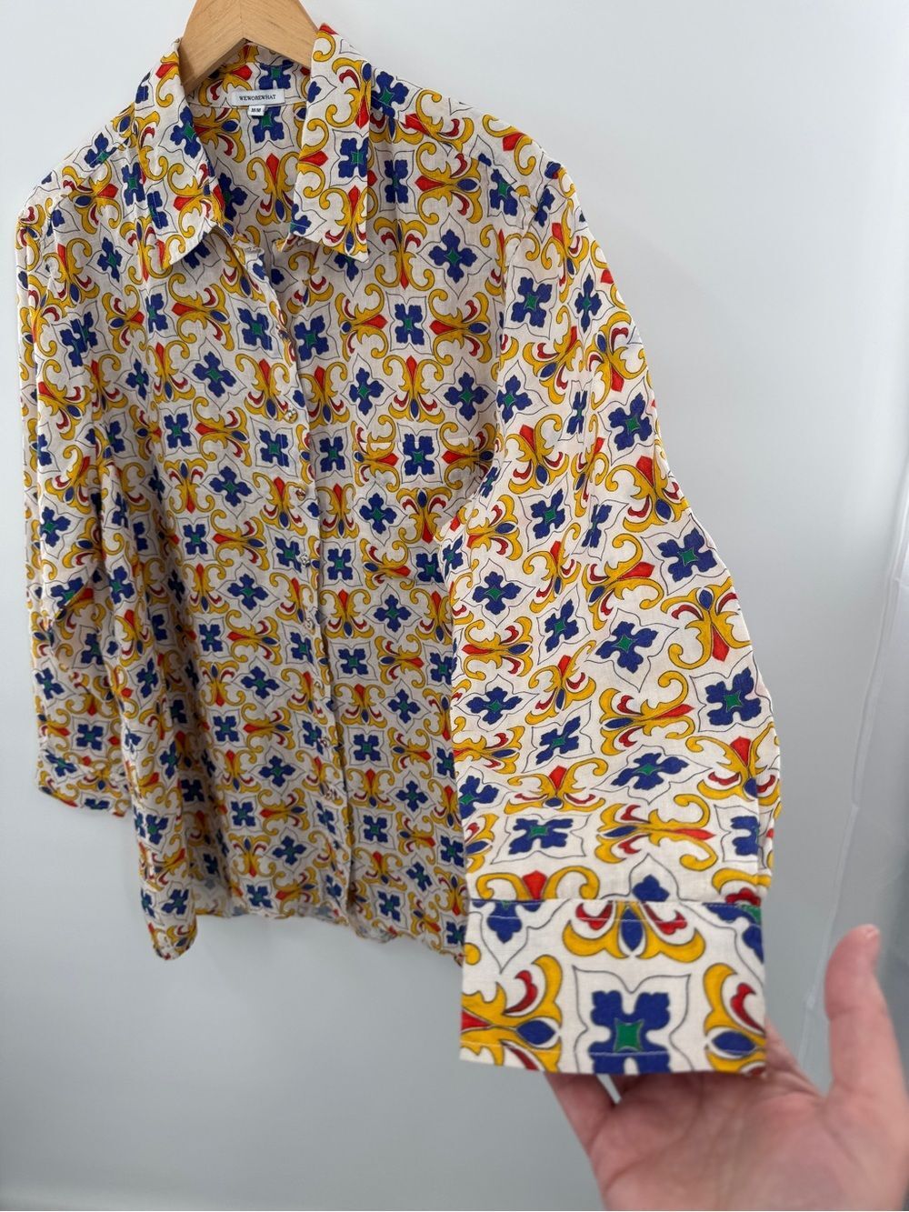 WEWOREWHAT Linen Tile Pattern Dad Shirt Oversized Size Medium Colorful - Picture 7 of 11